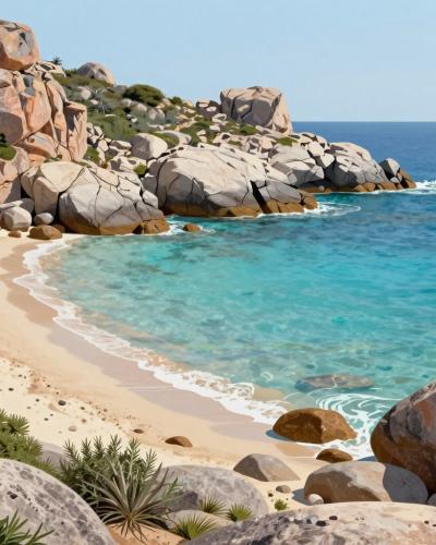 AI-generated illustration of Capriccioli Beach