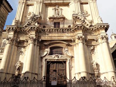 The Baroque facade of San Benedetto on Via dei Crociferi, Catania