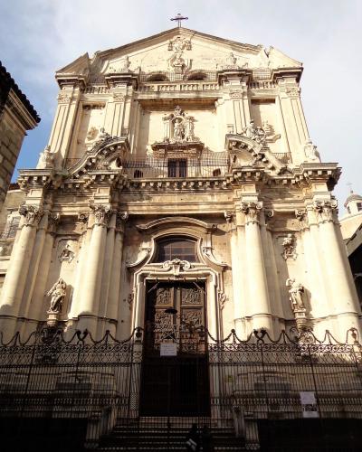 The Baroque facade of San Benedetto on Via dei Crociferi, Catania