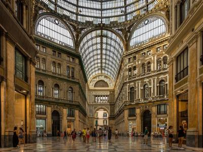 Glass-roofed interior of Galleria Umberto I, Naples