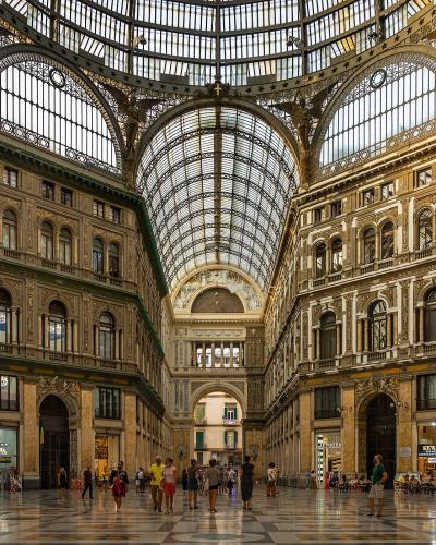 Glass-roofed interior of Galleria Umberto I, Naples