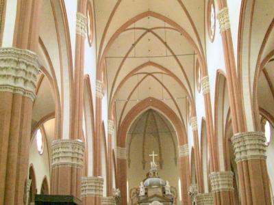 The soaring Gothic nave of the Basilica di San Petronio, Bologna