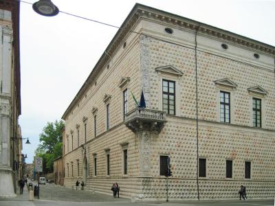 The diamond-point marble façade of Palazzo dei Diamanti, Ferrara