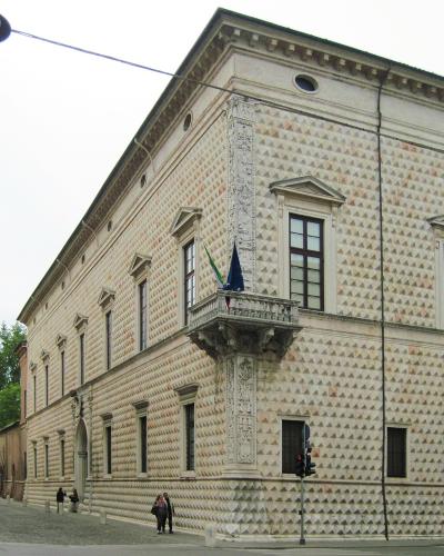 The diamond-point marble façade of Palazzo dei Diamanti, Ferrara