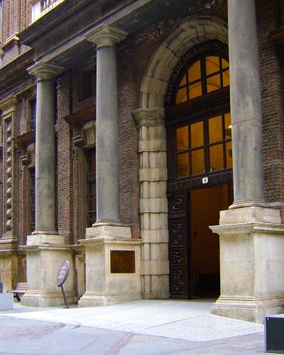 The entrance courtyard of the Museo Egizio in Turin with statues of Sekhmet