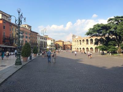 Piazza Bra and the Liston promenade with the Arena of Verona