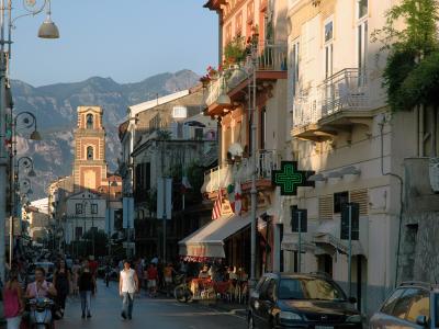 Corso Italia in Sorrento with the cathedral bell tower