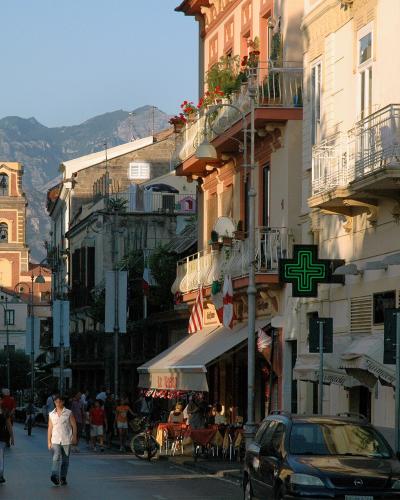 Corso Italia in Sorrento with the cathedral bell tower