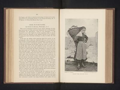 A vintage photograph printed in a book, showing a woman carrying a large woven basket on her back, with the caption "MARKET GIRL, BALLAGIO, ITALY" below it.