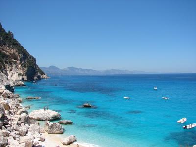 Turquoise water and white pebbles at Cala Goloritzè on the Gulf of Orosei, Sardinia