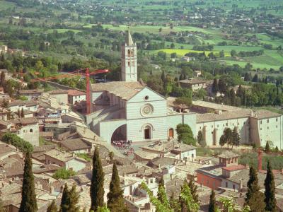 The Basilica of Santa Chiara in Assisi above the Umbrian plain