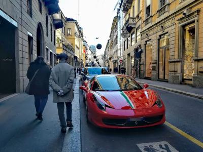 Shoppers on Via Montenapoleone in Milan's fashion district