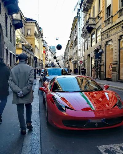 Shoppers on Via Montenapoleone in Milan's fashion district