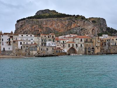 Cefalù waterfront beneath La Rocca
