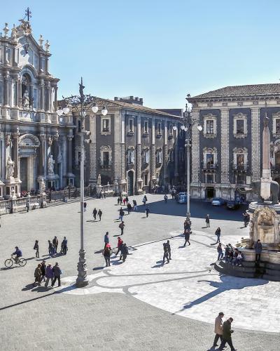 Piazza del Duomo in Catania with the Elephant Fountain and cathedral