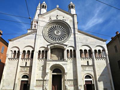 The Romanesque facade of Modena Cathedral